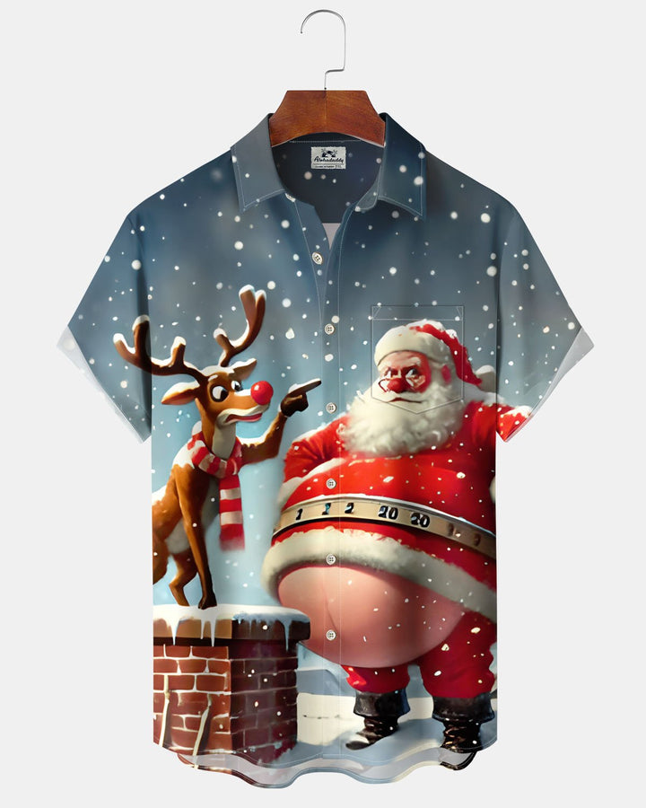 Alohadaddy® Christmas Fat Santa Claus Art Print Stretch Button Pocket Men&