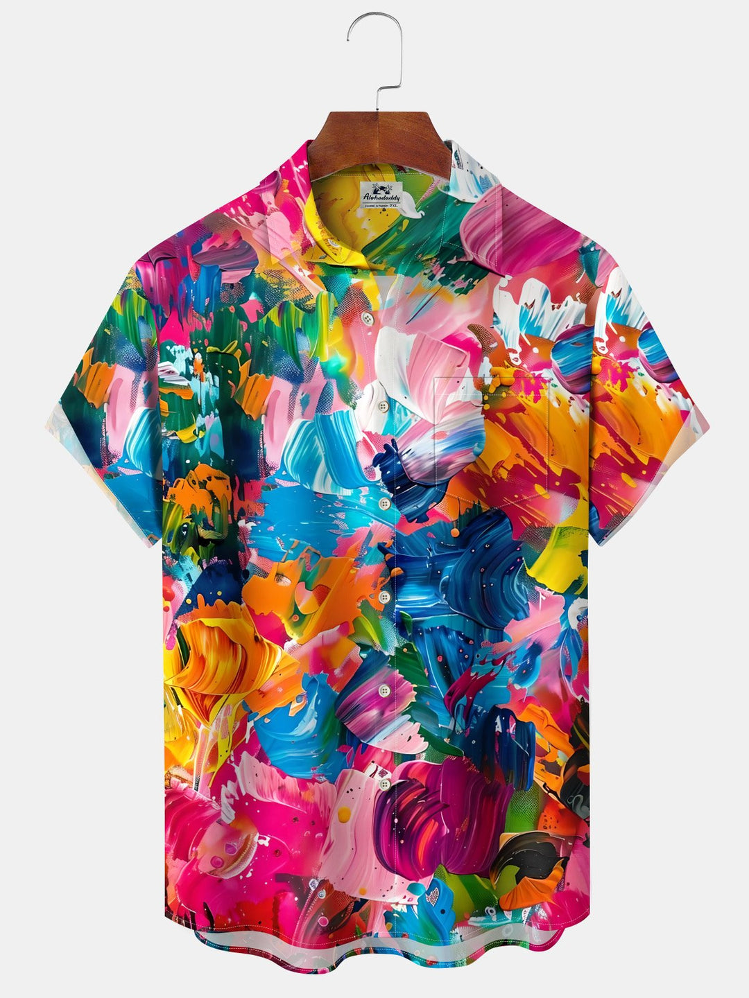 Alohadaddy Oil Painting Abstract Art Print Art Moisture Wicking Chest Pocket Hawaiian Short Sleeve Shirt