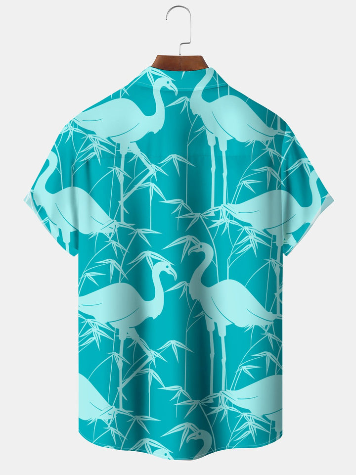 Alohadaddy® Casual Flamingo Stripes Resort Art Print Chest Pocket Moisture Wicking Oversized Hawaiian Shirt