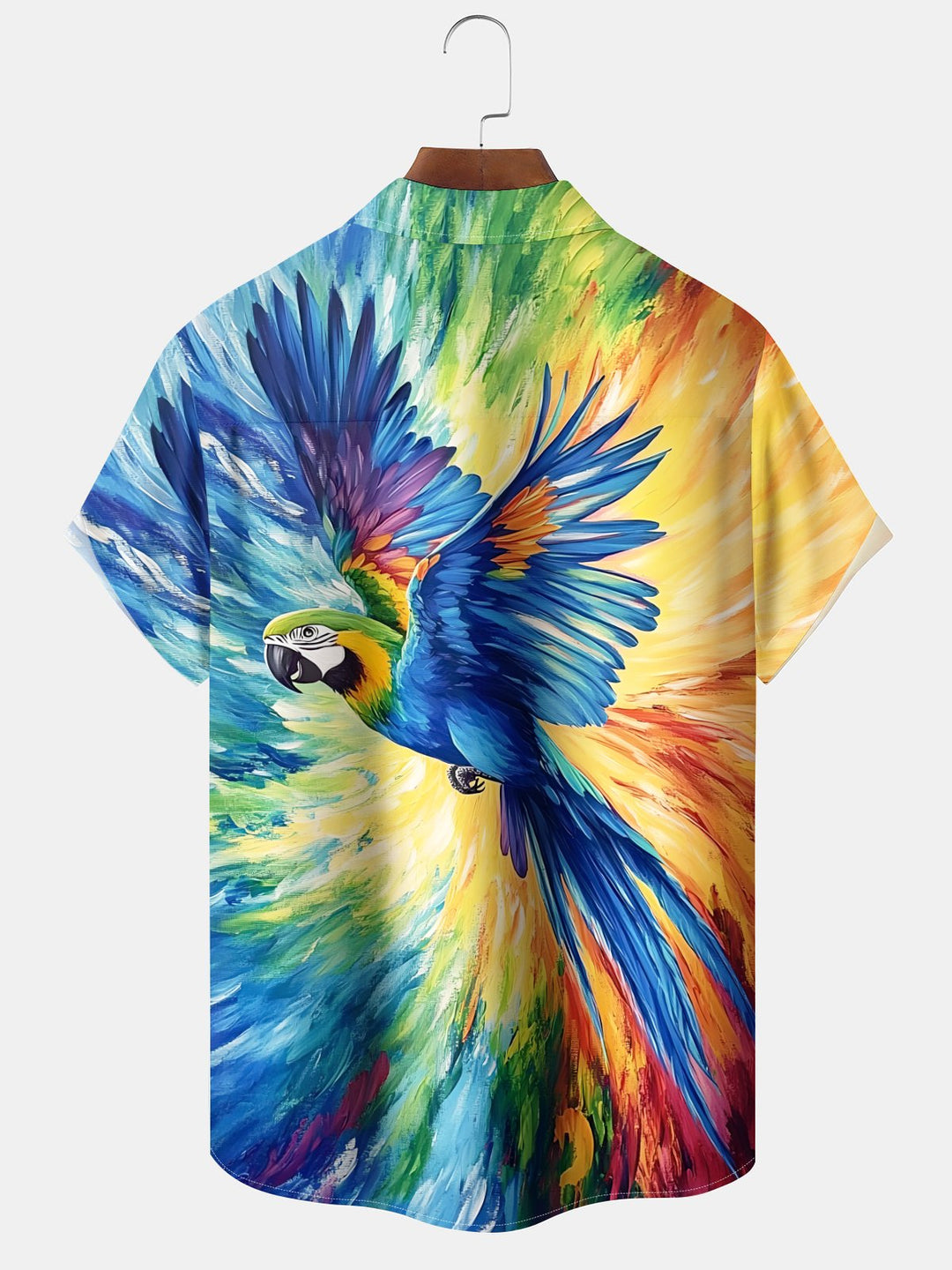 Alohadaddy® Casual Oil Painting Parrot Print Art Moisture Wicking Chest Pocket Stretch Oversized Hawaiian Shirt