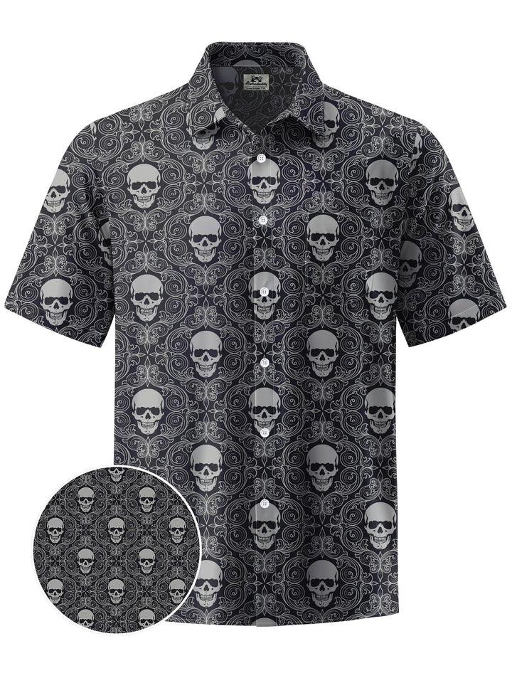 Alohadaddy® Casual Skull Print Chest Pocket Stretch Men&
