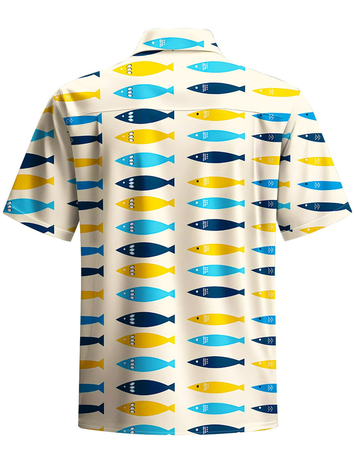 Alohadaddy® Casual Geometric Fish Art Print Chest Pocket Mens Short Sleeve Shirt Big &amp; Tall