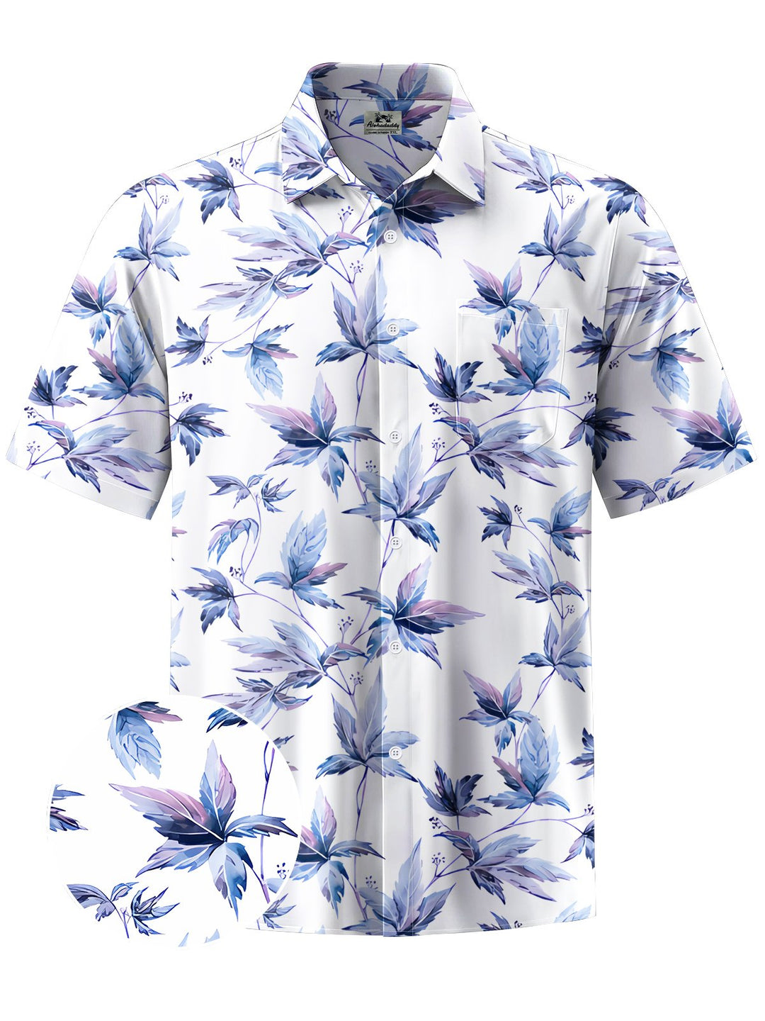 Alohadaddy® Hawaiian Leaves Art Print Chest Pocket Mens Short Sleeve Shirt Big &amp; Tall