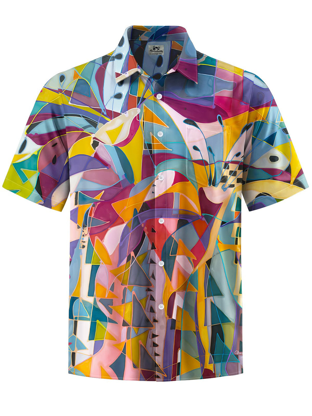 Alohadaddy® Casual Abstract Texture Art Print Chest Pocket Moisture Wicking Men&