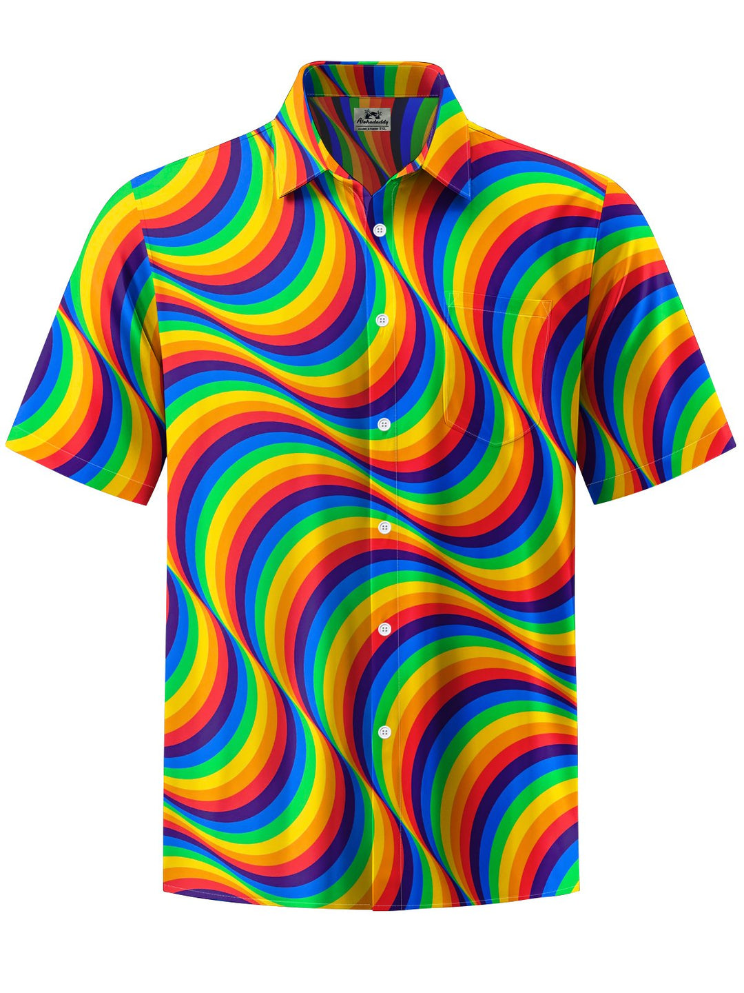 Alohadaddy® Casual Abstract Stripe Striped Print Art Chest Pocket Men Short Sleeve Shirt Big &amp; Tall