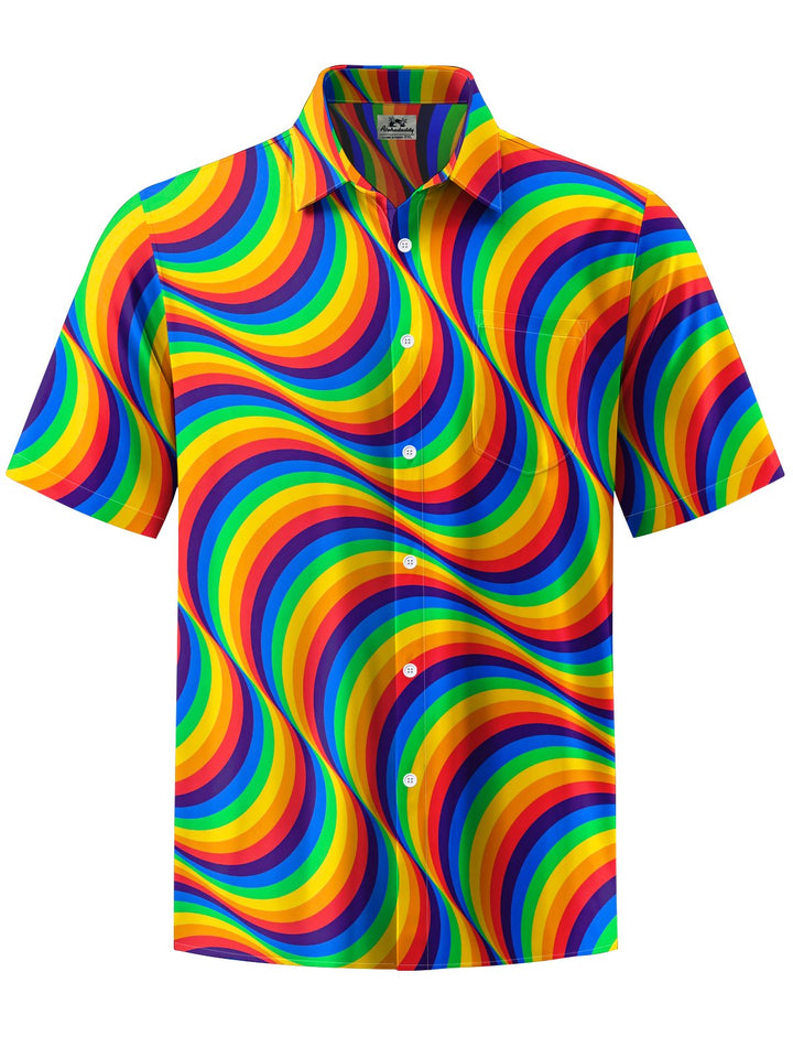 Alohadaddy® Casual Abstract Stripe Striped Print Art Chest Pocket Men Short Sleeve Shirt Big &amp; Tall