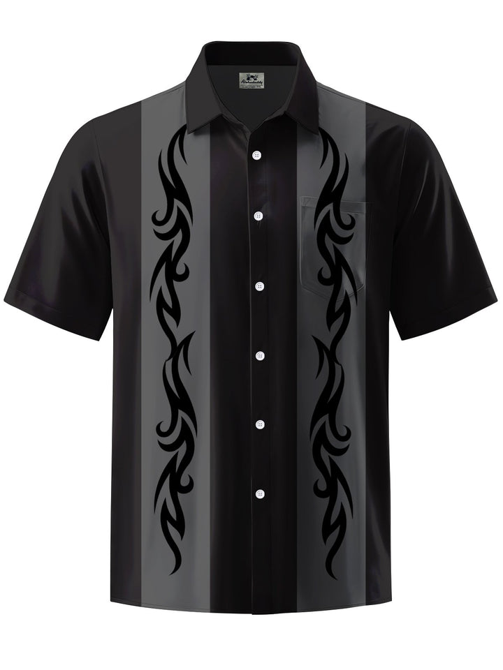 Alohadaddy® Casual Stripe Geometric Art Print Chest Pocket Men&