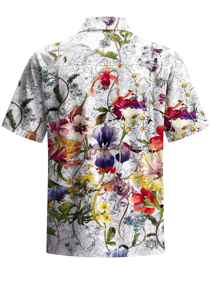 Alohadaddy® Hawaiian Flowers Art Print Chest Pocket Mens Short Sleeve Shirt Big &amp; Tall