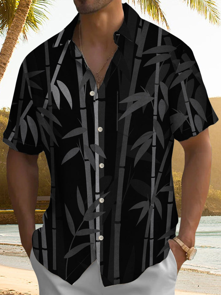 Alohadaddy® Vintage Bamboo Art Print Chest Pocket Stretch Men&