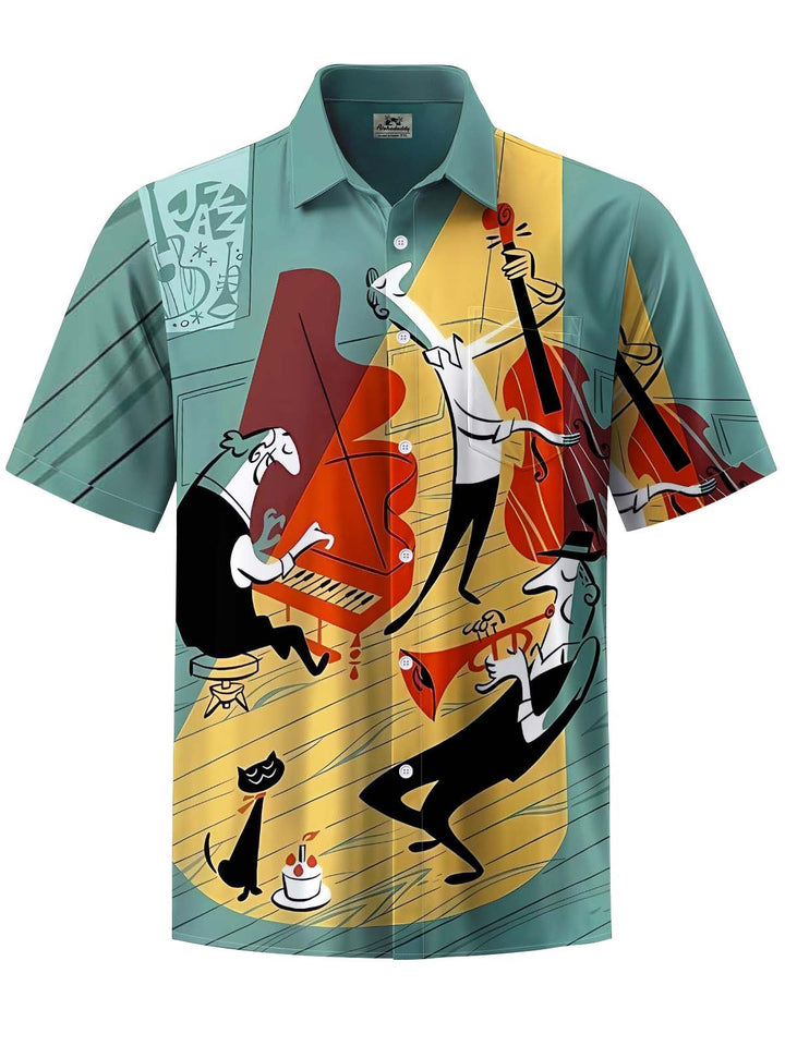 Alohadaddy® Vintage Cartoon Performance Art Print Chest Pocket Men&
