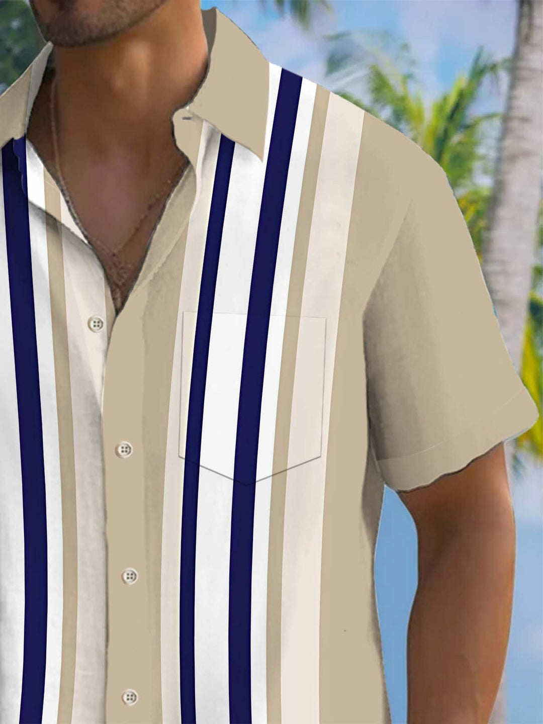 Alohadaddy® Casual Stripe Art Print Chest Pocket Stretch Men&