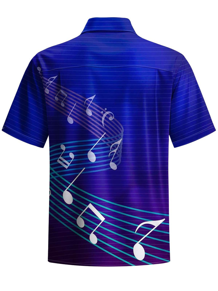 Alohadaddy® Vintage Striped Musical Notes Printed Artwork Chest Pocket Stretch Men&