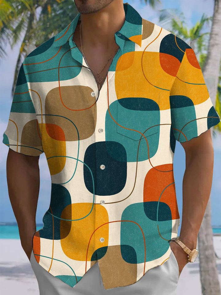 Alohadaddy® Vintage Geometric Print Pocket Stretch Button Men&