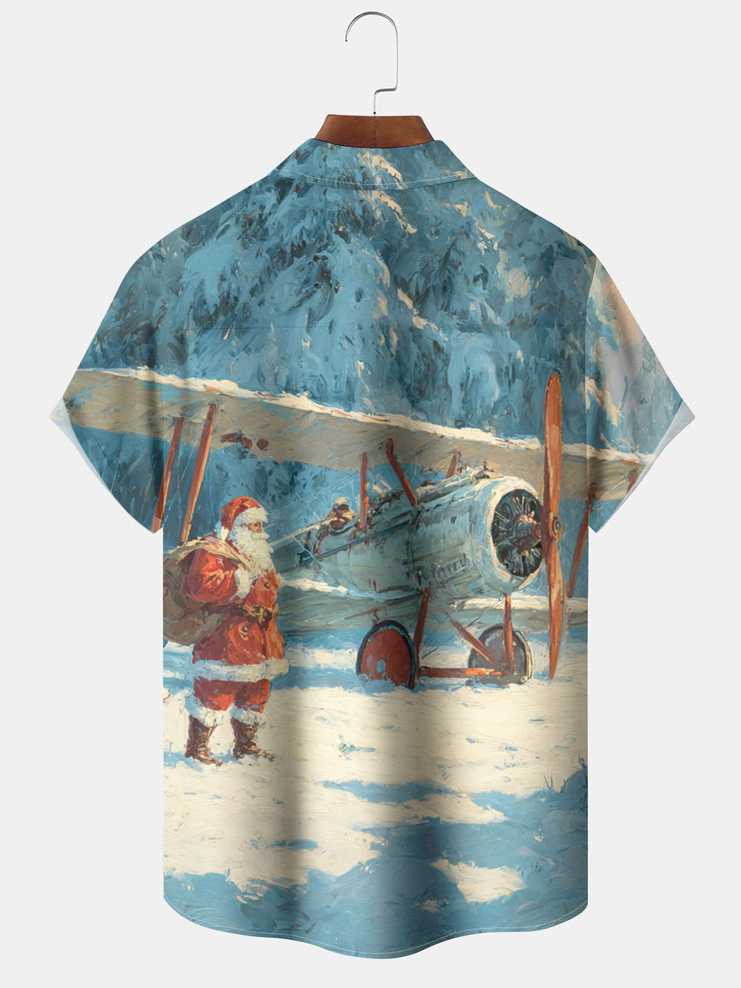 Alohadaddy® Christmas Biplane Santa Claus Printed Pocket Elastic Button Men&
