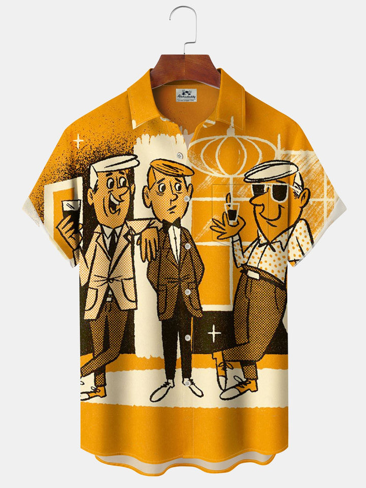Alohadaddy® Retro Cartoon Poster Cocktail Party Print Pocket Stretch Men&