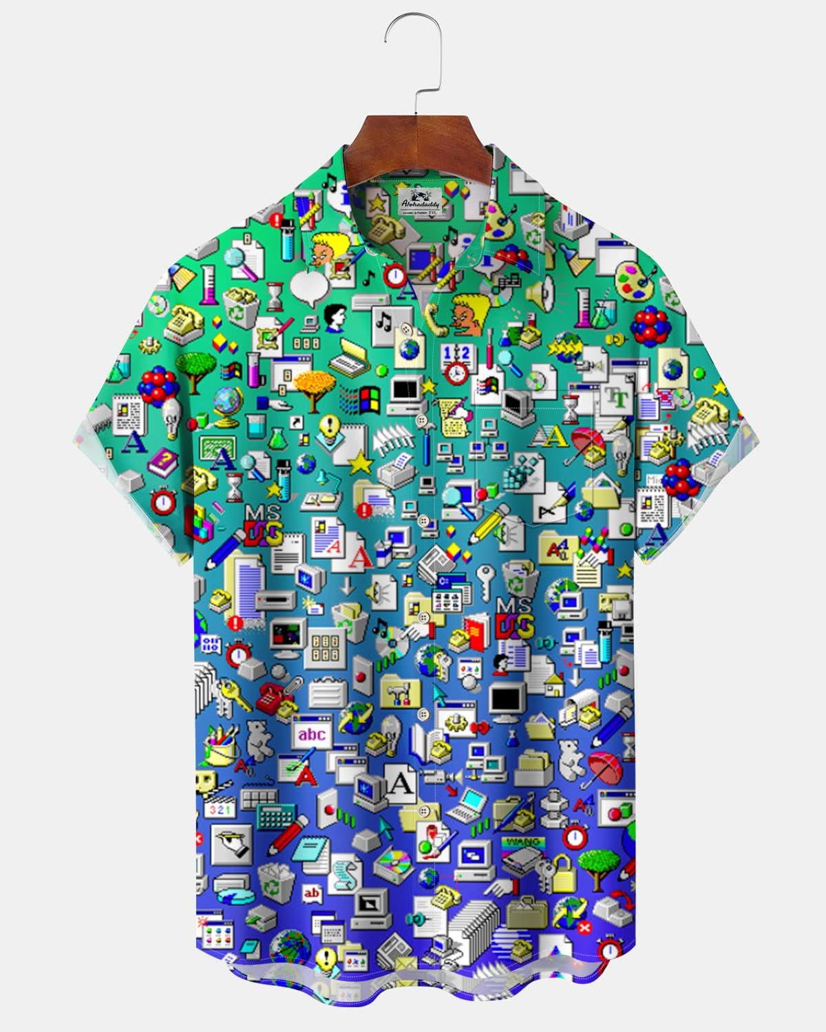 Alohadaddy® Retro Vintage Computer Icon Gradient Print Art Pocket Buttons Men's Short-Sleeve Shirt Big & Tall