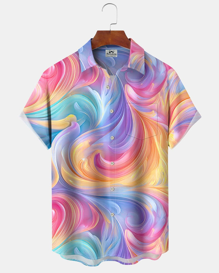 Alohadaddy® Casual Abstract Print Art Pocket Button Stretch Men&