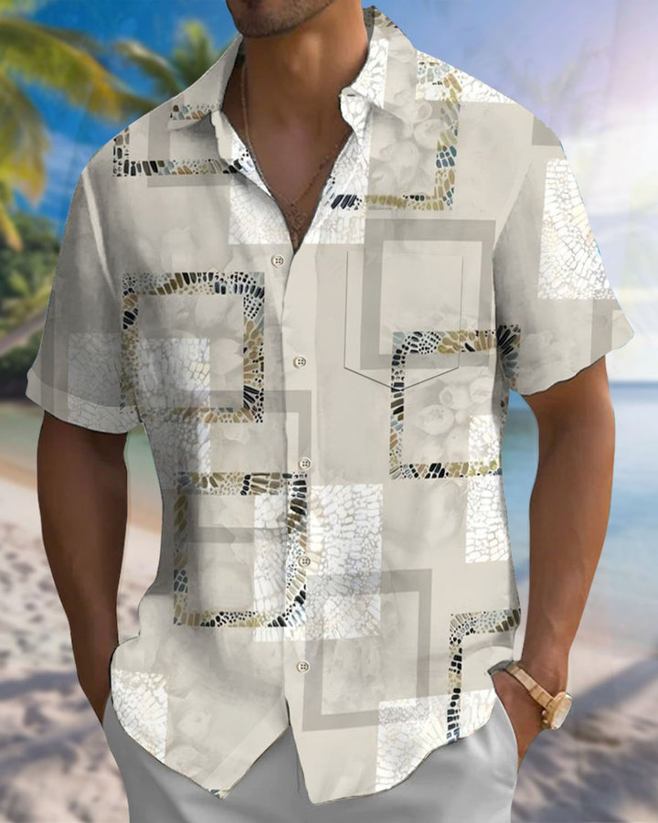 Alohadaddy® Casual Geometric Print Art Pocket Button Cardigan Men&