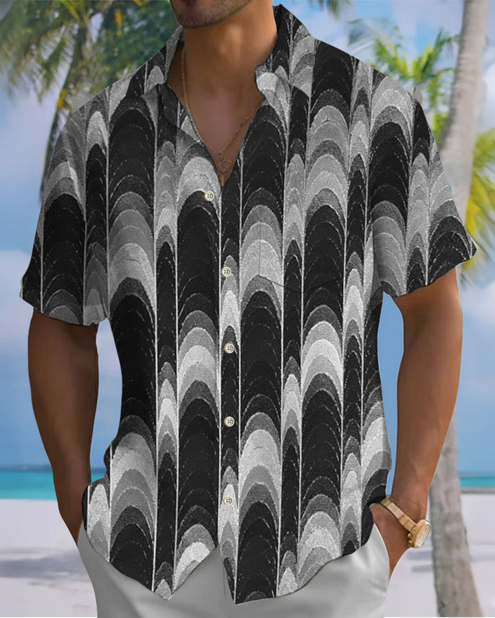 Alohadaddy® Casual Geometric Print Art Button Pocket Men&