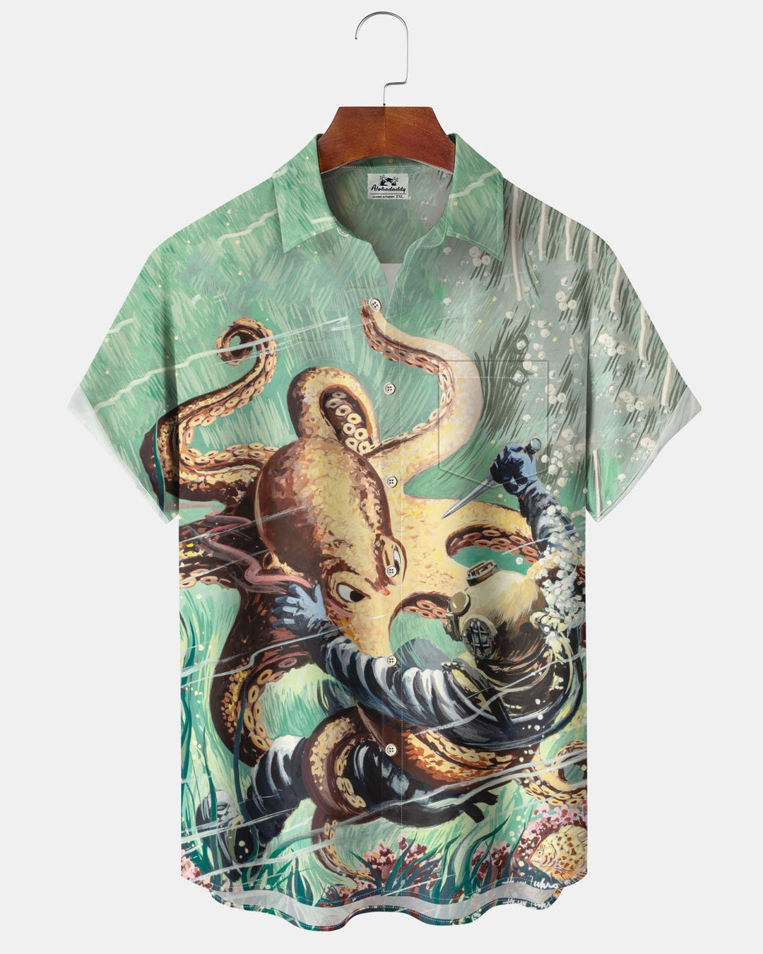 Alohadaddy® Retro Poster Octopus Print Art Pocket Button Men&