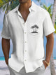 Alohadaddy Casual Everyday Basics Linen Palm Trees Print Art Button Cardigan Pockets Polyester Stretch Oversized Long Short Sleeves Shirt
