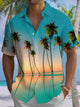 Alohadaddy Hawaiian Moisture Wicking Palm Trees Art Print Chest Pocket Stretch Short Sleeve Shirt
