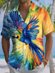 Alohadaddy® Casual Oil Painting Parrot Print Art Moisture Wicking Chest Pocket Stretch Oversized Hawaiian Shirt