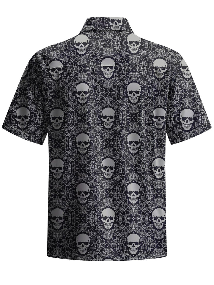 Alohadaddy® Casual Skull Print Chest Pocket Stretch Men&