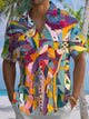 Alohadaddy® Casual Abstract Texture Art Print Chest Pocket Moisture Wicking Men's Short Sleeve Shirt Big & Tall
