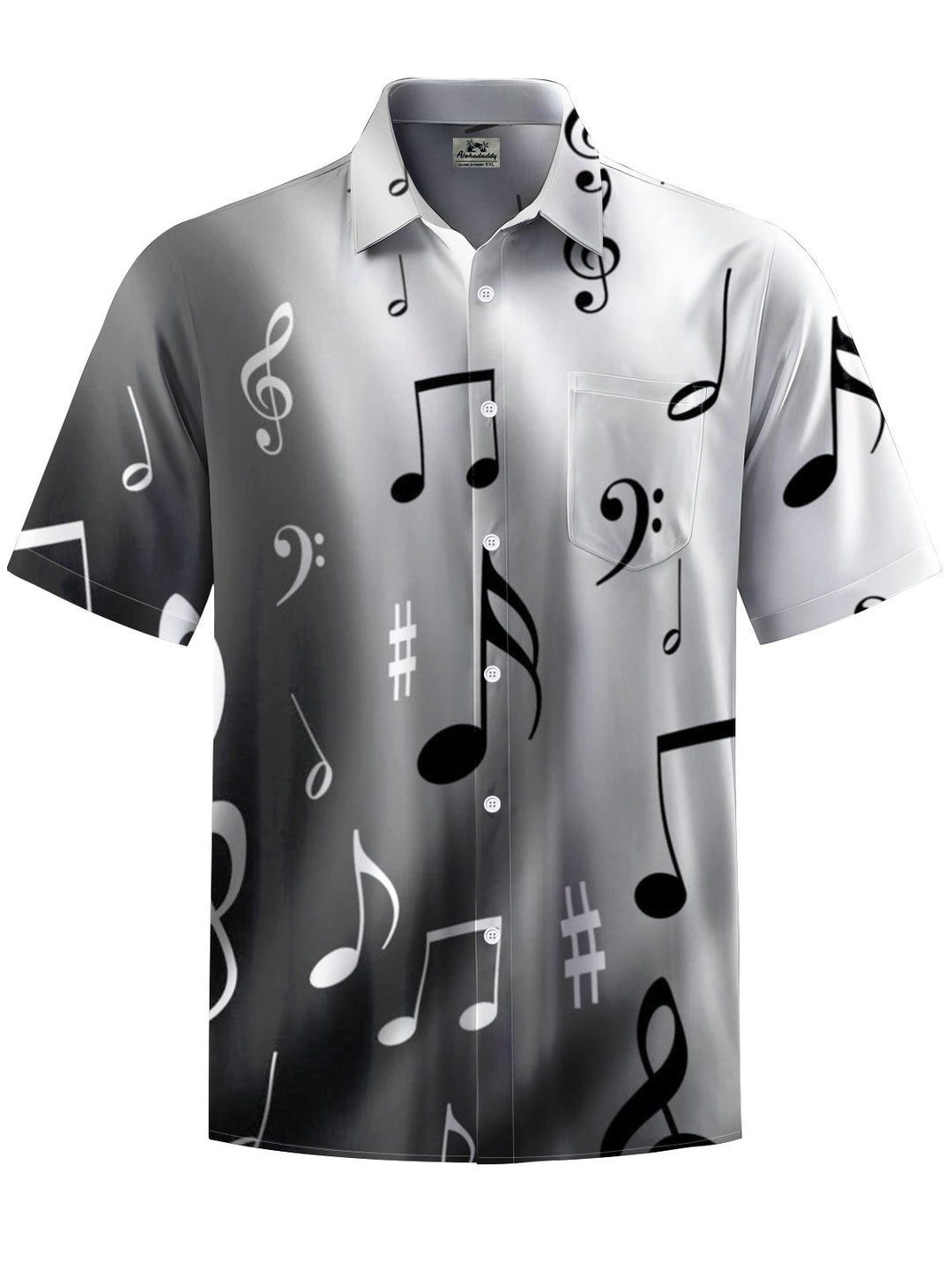 Alohadaddy® Casual Music Notes Gradient Color Print Art Chest Pocket Men&