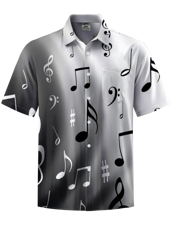 Alohadaddy® Casual Music Notes Gradient Color Print Art Chest Pocket Men&