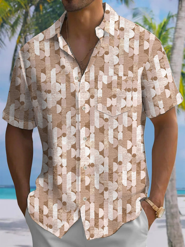Alohadaddy® Casual Geometric Art Print Chest Pocket Men&