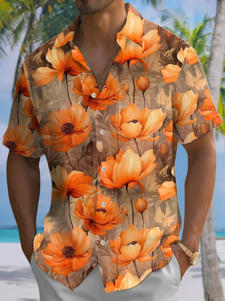 Alohadaddy® Hawaiian Floral Chest Pocket Moisture Wicking Mens Short Sleeve Shirt Big &amp; Tall