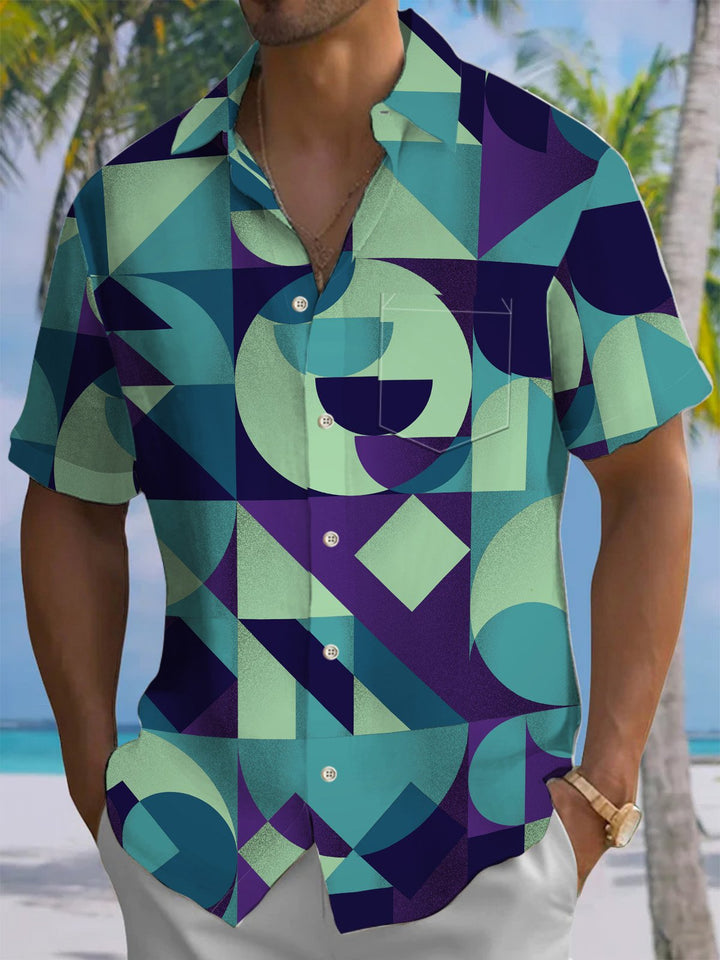 Alohadaddy® Vintage Geometric Art Print Chest Pocket Men&