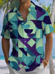 Alohadaddy® Vintage Geometric Art Print Chest Pocket Men's Short Sleeve Shirt Big & Tall