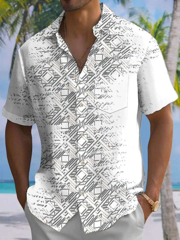 Alohadaddy® Casual Geometric Art Print Chest Pocket Men&