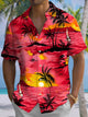 Alohadaddy® Hawaiian Palm Tree Art Print Chest Pocket Men's Short Sleeve Shirt Big & Tall