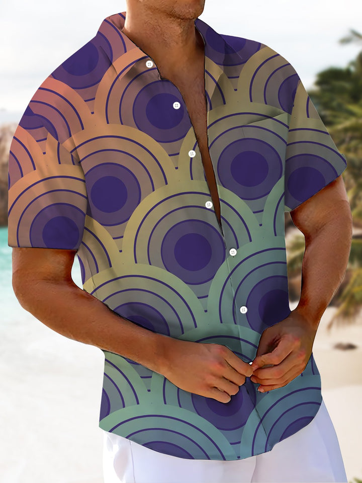 Alohadaddy® Casual Ombre Geometric Art Print Chest Pocket Men&