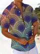 Alohadaddy® Casual Ombre Geometric Art Print Chest Pocket Men's Short Sleeve Stretch Shirt Big & Tall