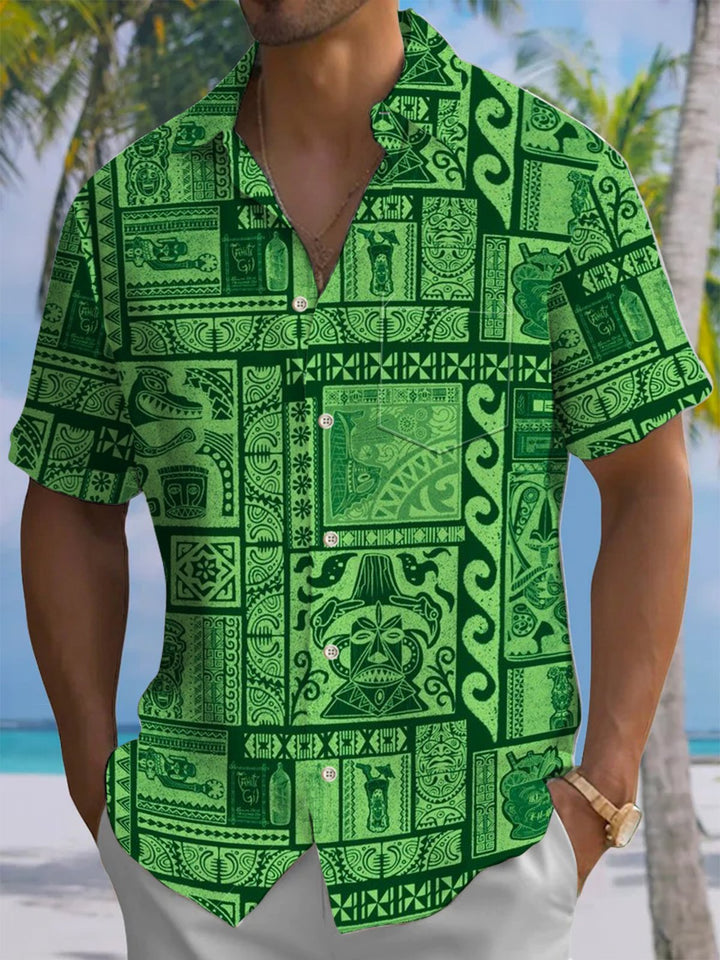 Alohadaddy® Casual Tiki Print Pocket Men&
