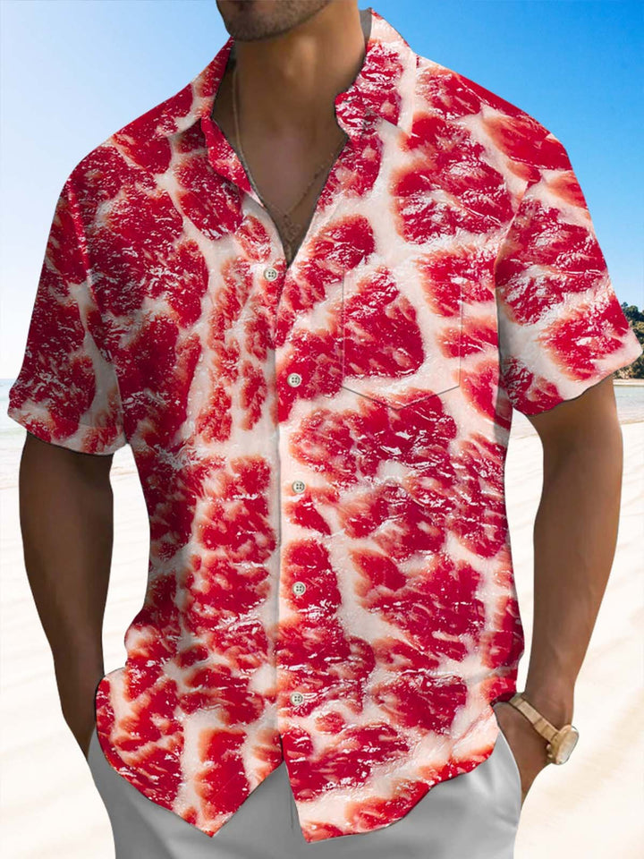 Alohadaddy® Casual Beef Marbled Art Print Chest Pocket Men&