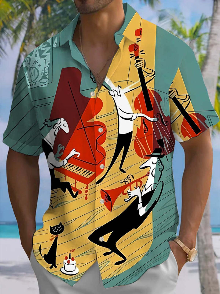 Alohadaddy® Vintage Cartoon Performance Art Print Chest Pocket Men&