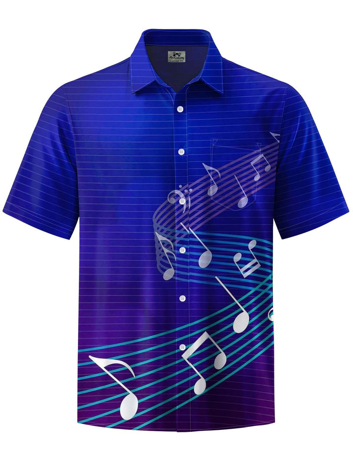 Alohadaddy® Vintage Striped Musical Notes Printed Artwork Chest Pocket Stretch Men&