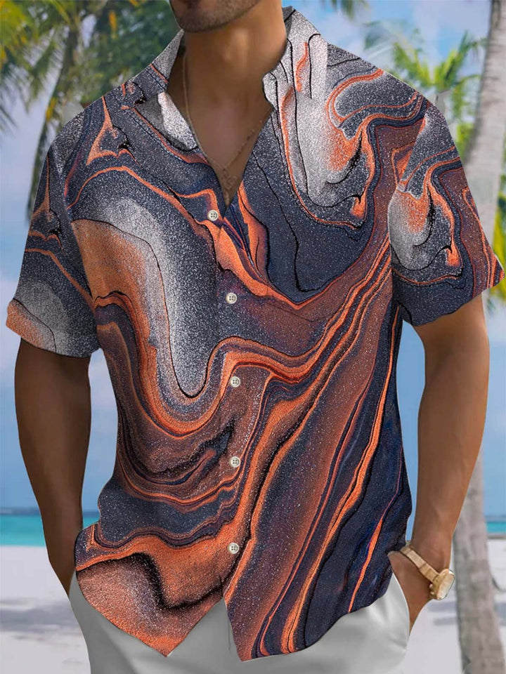 Alohadaddy® Casual Abstract Art Print Chest Pocket Stretch Men&