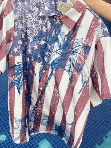 Alohadaddy Vintage Cotton American Flag Coconut Tree Print Breast Pocket Shirt Plus Size Shirt