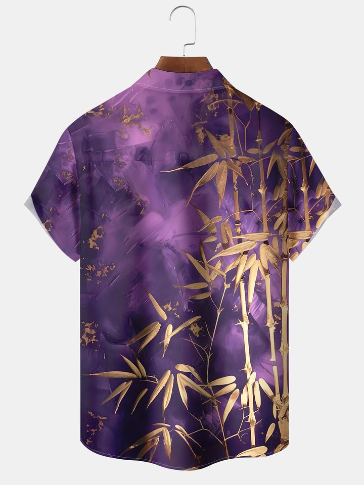 Alohadaddy Hawaiian Everyday Bamboo Print Art Button Pocket Cardigan Stretch Large Size Short Sleeve Shirt