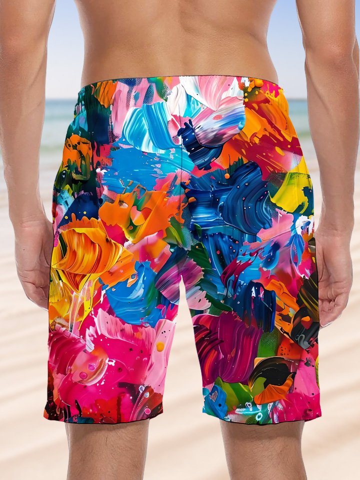 Alohadaddy Abstract Art Oil Painting Print Art Moisture Wicking Hawaiian Beach Shorts