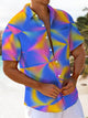 Alohadaddy® Casual Geometric Triangle Art Print Chest Pocket Large Size Long Hawaiian Men's Short Sleeve Shirt
