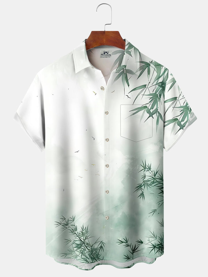 Alohadaddy® Casual Bamboo Art Print Pockets Wicking Hawaiian Shirts Big &amp; Tall