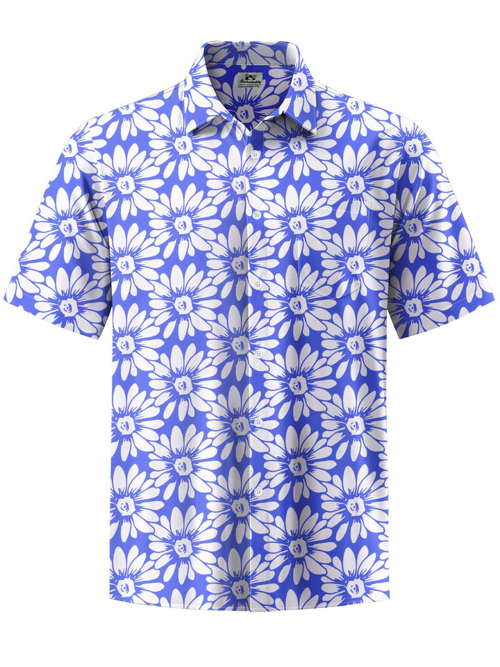 Alohadaddy® Hawaiian Flowers Print Chest Pocket Mens Short Sleeve Shirt Big &amp; Tall